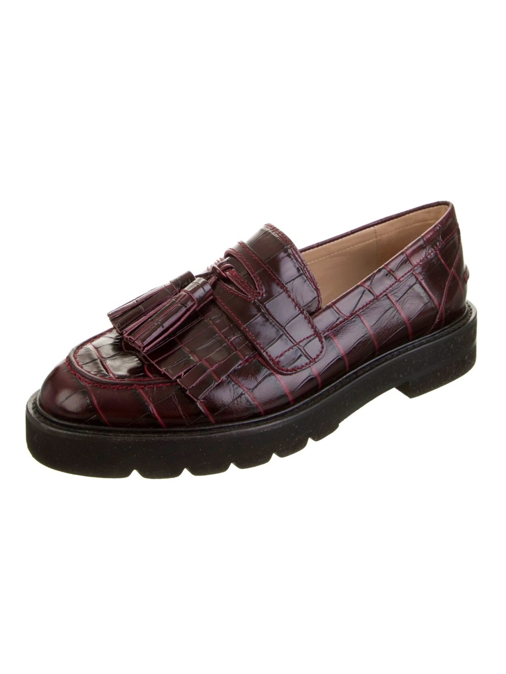Stuart Weitzman Mila Leather Croc Print Loafers. Like New